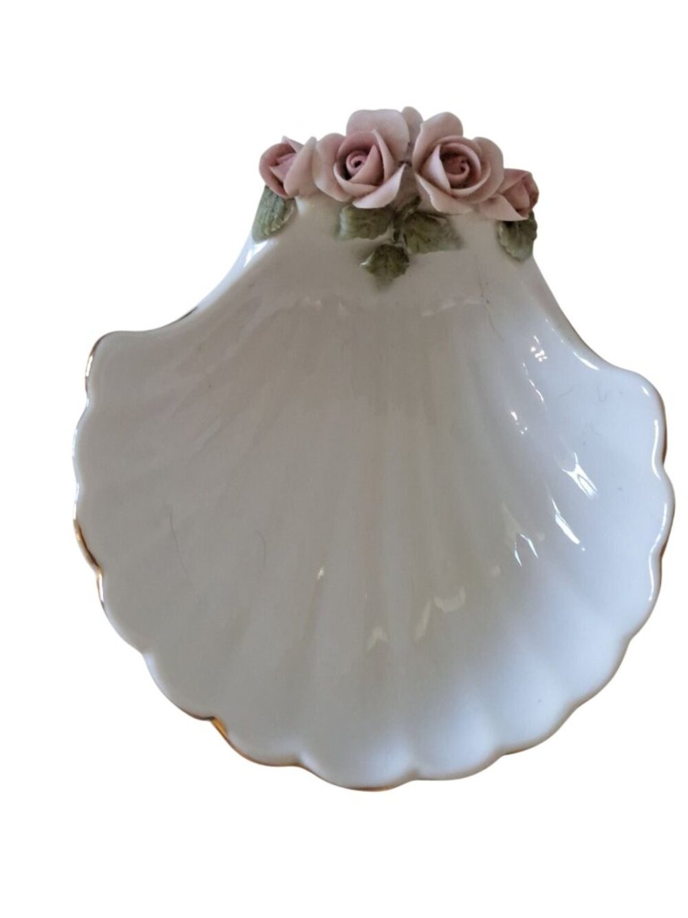 Vtg Lefton China Hand Painted Porcelain Seashell Soap Dish Pink Rose Trinket